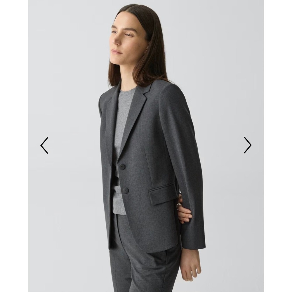 NWT Theory Carissa Classic Suit Blazer Charcoal Melange Virgin Wool Grey 12